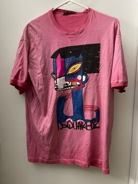 Dsquared2 Pink Abstract Face Graphic Tee - Dean Fit - Made in Italy - XL